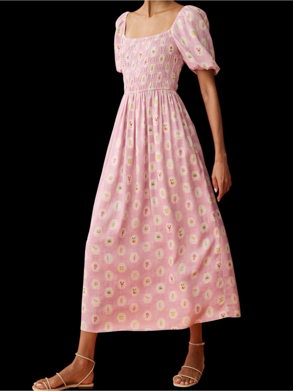 Few Moda Anaya Marcey Dress Pink Linen Smocked Puff Sleeves NWT